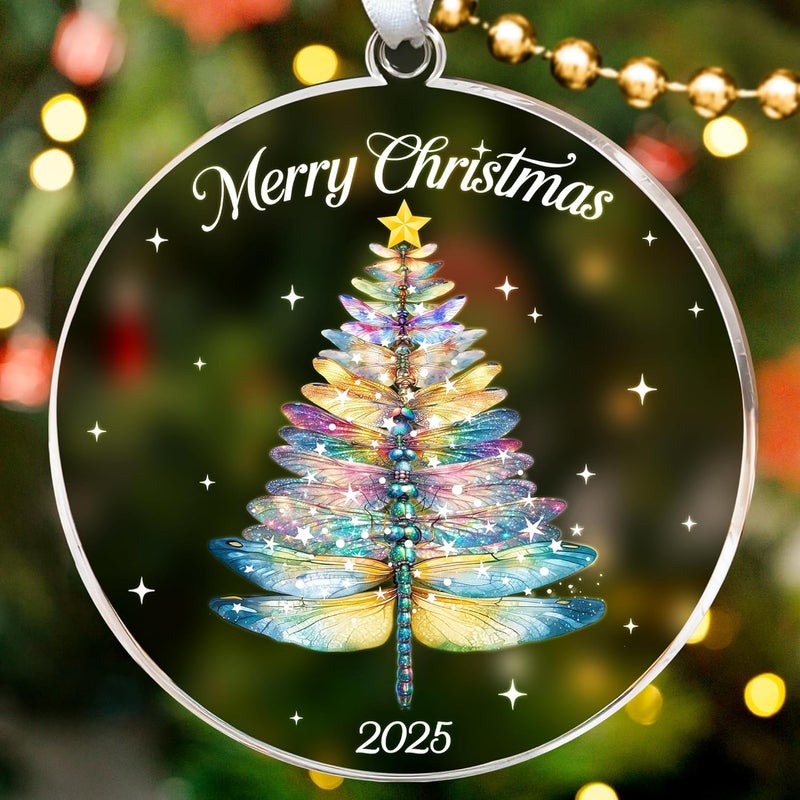 HEXMOZ Dragonfly Christmas Ornament 2025 - Dragon Fly Ornaments for Christmas Tree - Dragonfly Gifts for Women and Men - Acrylic Holiday Decoration, Unique Keepsake for Home Decor Lovers - Image 1